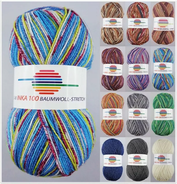 100g G-B Inka 100 Baumwoll-Stretch Sockenwolle Garn zum Stricken GP 59,50€/1kg