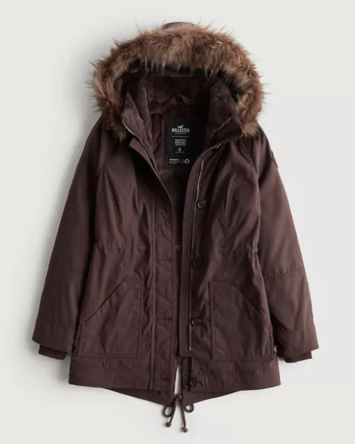 NWT HOLLISTER BY Abercrombie&Fitch Stretch Cozy Lined Parka Jacket Sherpa  Fur $119.95 - PicClick