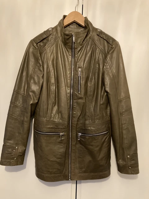 MINT VELVET Khaki Leather Jacket Size 6 99.00 PicClick UK