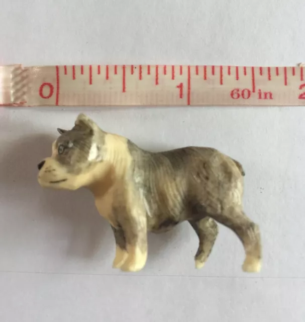 Vtg Dollhouse Miniature Carved Celluloid Gray Bulldog Figurine, 1.5" Gift box