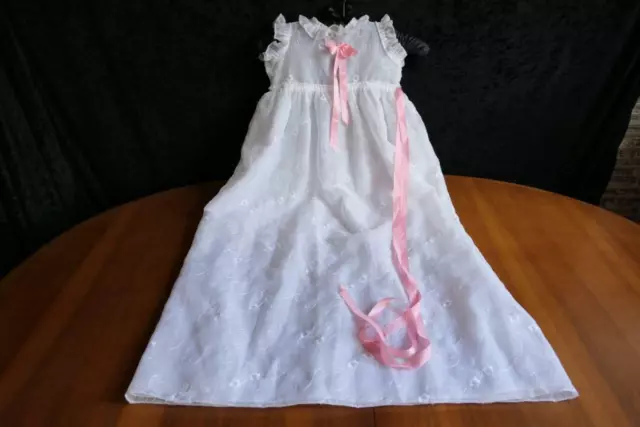 Herrl Vintage Nylon Taufkleid Stickerei Rosa Bänder Tk210