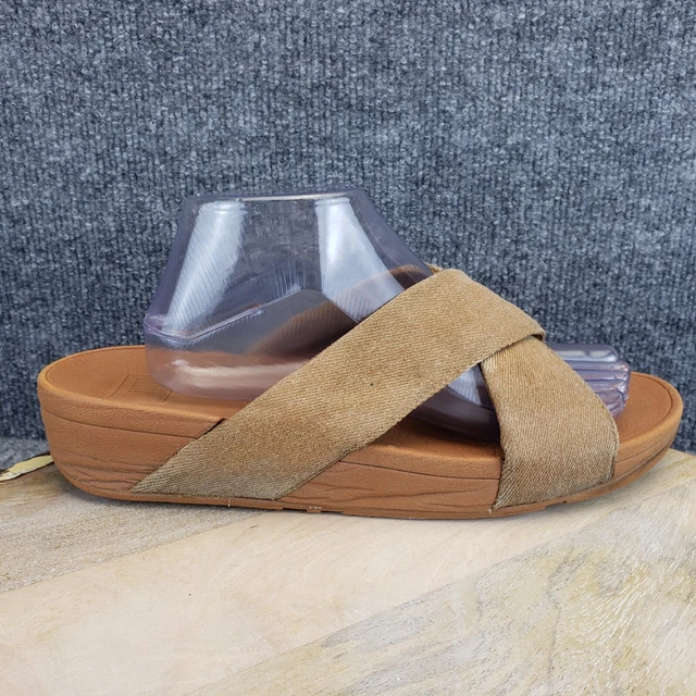 Fitflop Lulu Cross Shimmer Women's Size 11 Gold Tan Slide Sandals K59-563