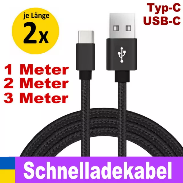 2x USB Typ C Ladekabel Kabel Schnell Handy Datenkabel 1m 2m 3m Samsung Huawei Gu