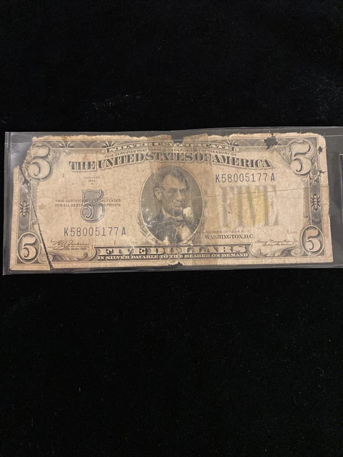 RARE 1934-A WWII North Africa $5 Emergency Note Silver certificate Gold Seal