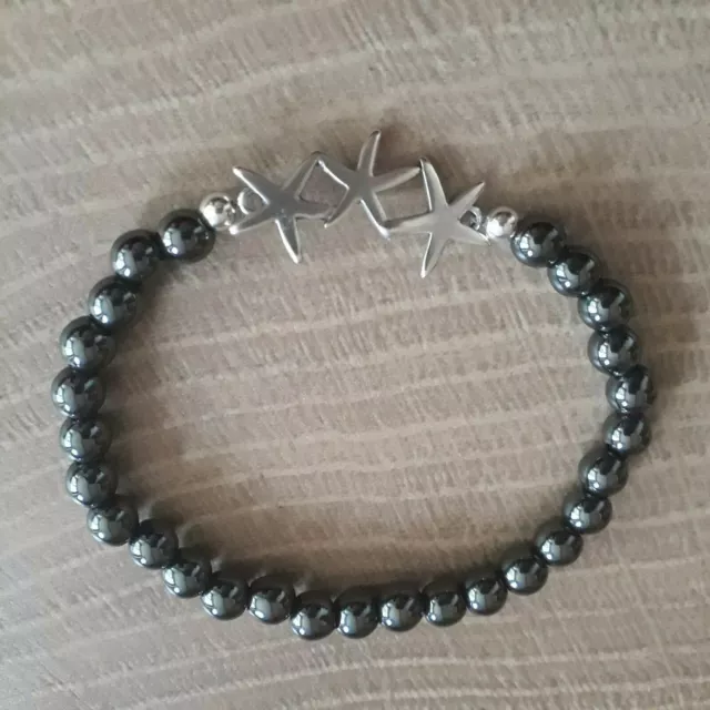 💕 wunderschönes Hämatit Edelstein/ Perlen Armband mit versilb. Seesternen 2