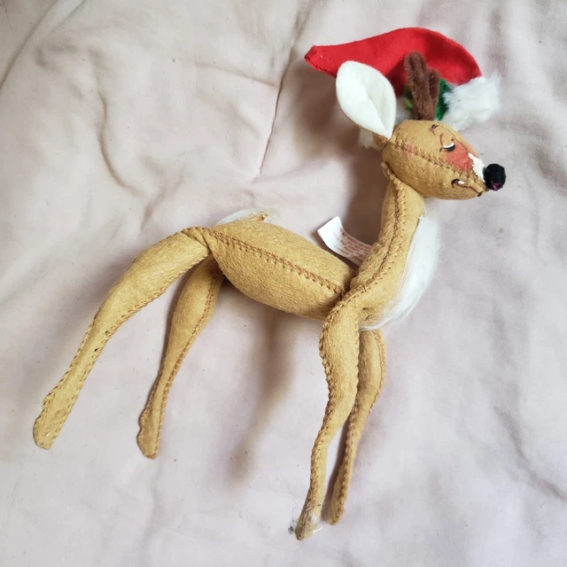 Annalee Rudolph Reindeer 9 inch 1965 Santa Hat Vintage Christmas Mobilitee Dolls