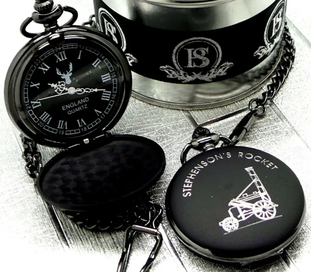 STEPHENSONS ROCKET Engraved Custom Personalised Pocket Watch & Chain Luxury Gift