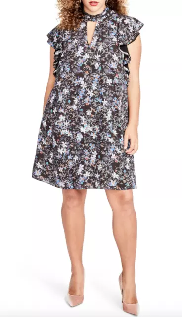 Rachel Rachel Roy Womens Ruffle Sleeve Floral Shift Dress Sz 2X L27606