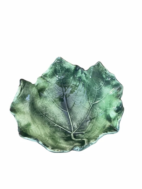 5" Vietri Foglia Majolica Italy Footed Lettuce Leaf Serving Dish Bowl Small CHIP