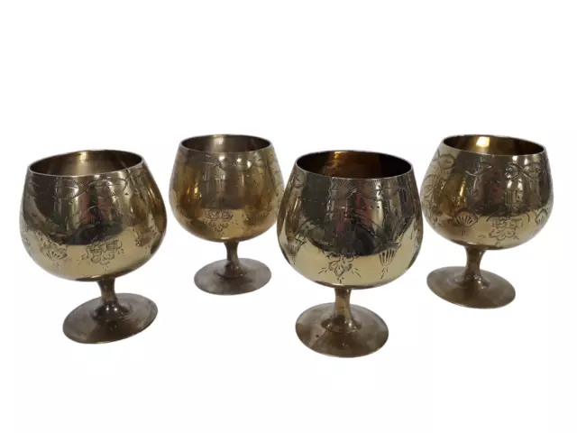 Vintage Gold Plated E.P.N.S Goblets/Wine Glasses Metalware Antique Set Of 4