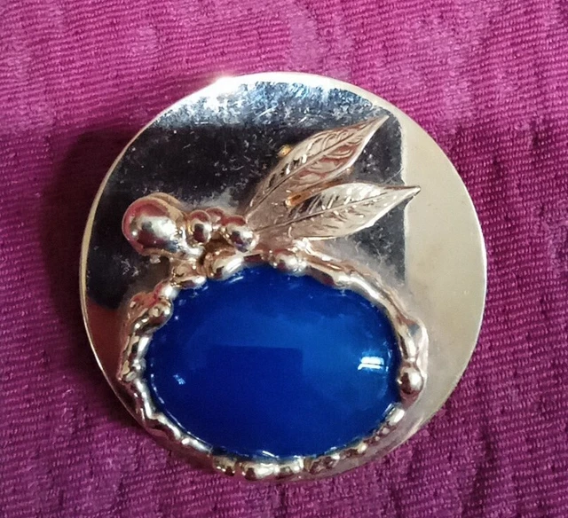 Broche Vintage En Métal Doré Et Verre - Motif Fleurs - Signature à Identifier - Occasion