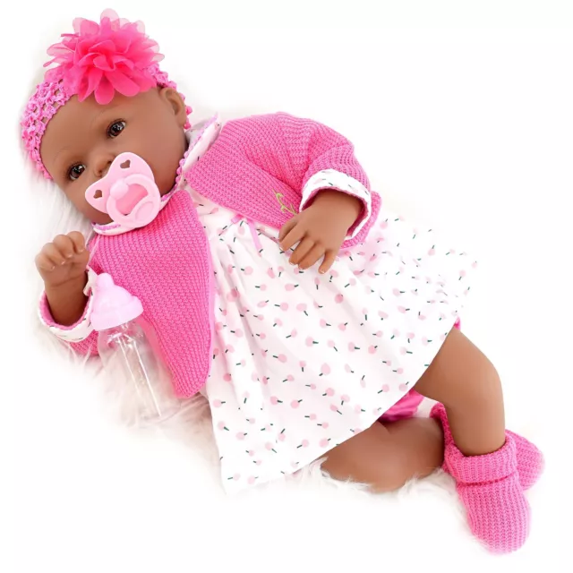 BiBi Doll Black Baby Doll 20" Realistic Reborn Ethnic Girl Outfit & Accessory