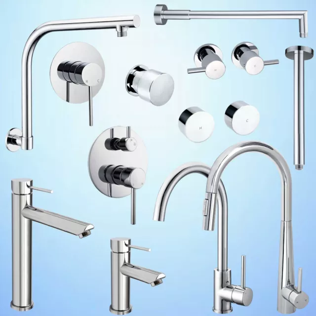 Chrome Round Kitchen Laundry Basin Mixer Diverter Shower Valve Sink Tap Wall Arm