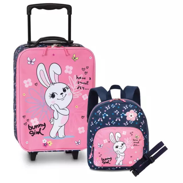 FABRIZIO 3 er Set Kinder-Trolley Rucksack Brustgurt "Gurties" Dino Bunny schwarz