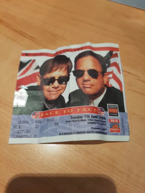 Elton John and Billy Joel Face To Face 1998 Wembley Stadium ticket