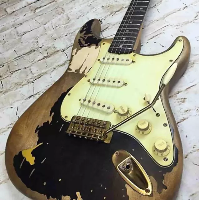 Hot John Mayer Relic Black 1 Masterbuilt Electric Guitar Aged Gold Hardware