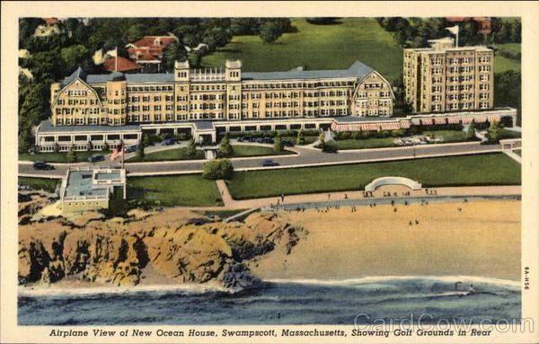 Swampscott,MA Airplane View of New Ocean House showing Golf Grounds in Rear