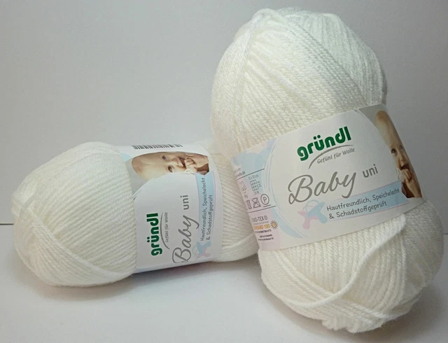 Wolle zum Stricken BABYWOLLE uni 50 g Fb. 1 weiß v. Fa.Gründl LL 150m/50 g