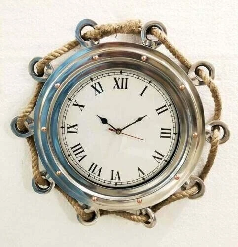Antike nautische Chrom-Jute-Seil-Schiffs-Bullauge, 40,6 cm große Wanduhr,...