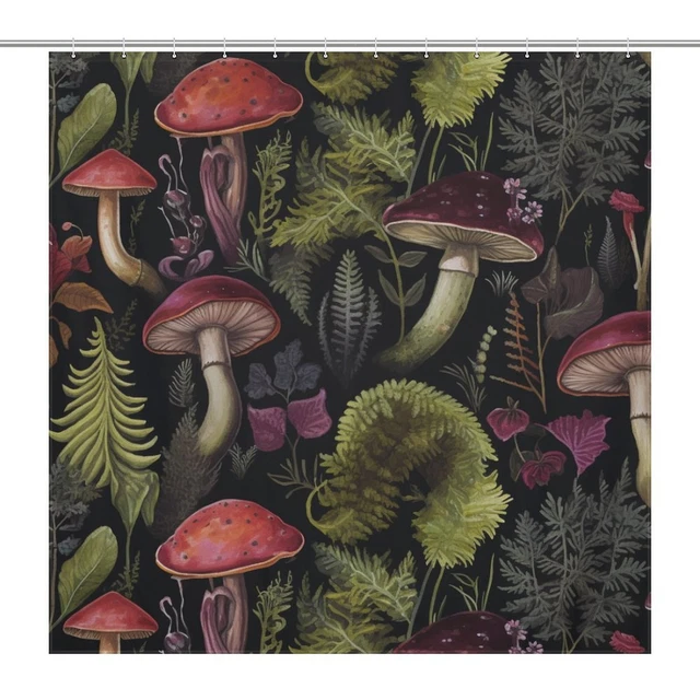Elevate Your Bathroom with Waterproof Funny Mushroom Shower Curtain 12pcs Hooks