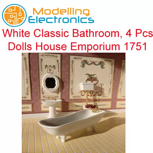 1/12 Scale White Classic Bathroom, 4 Pcs Dolls House Emporium 1751
