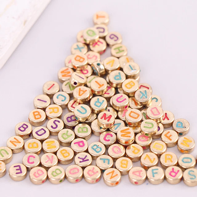100pcs Acrylic Beads Round 4x7mm Bronze Letters Bead Loose Spacer Be#km 3