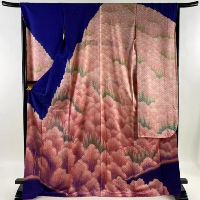 Woman Japanese Kimono Furisode Silk Higaki Tree Pink 171.5cm