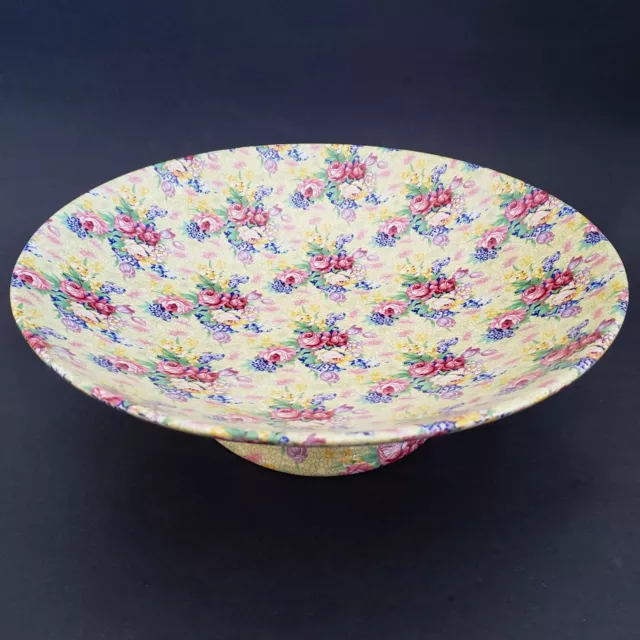 Royal Winton Grimwades Welbeck Large Pedestal Bowl Compote 12" Chintz 1995 Rare