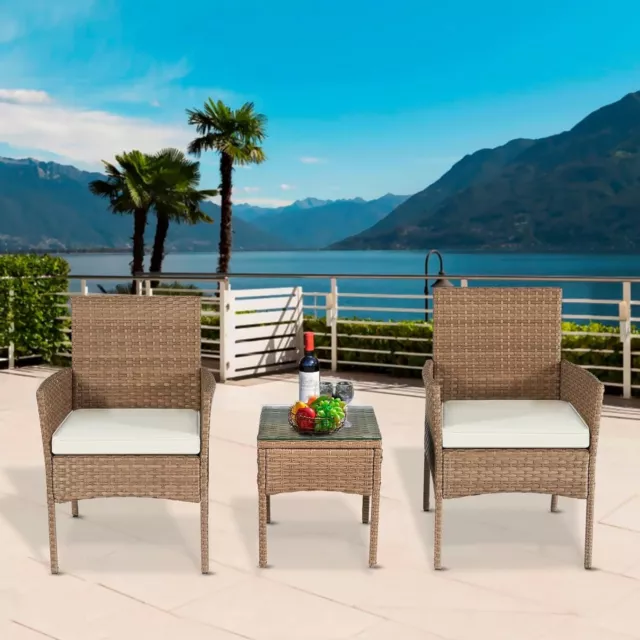 White Patio Furniture Sets 3 Pieces PE Rattan Chairs with Table outdoor garden