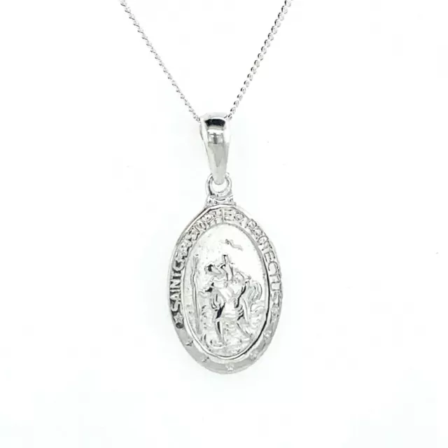 Saint Christopher vintage style Medal Sterling Silver Pendent Necklace Religious