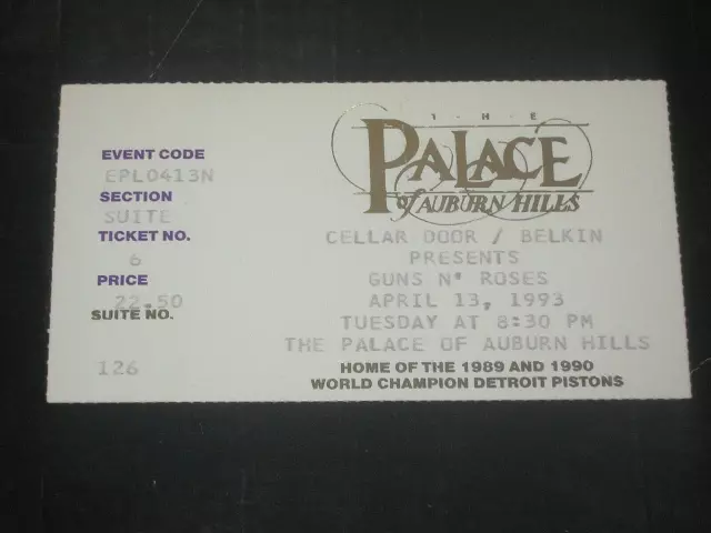 Guns N Roses & Blind Melon 1993 Ticket Stub**Palace Arena**Auburn Hills**Detroit