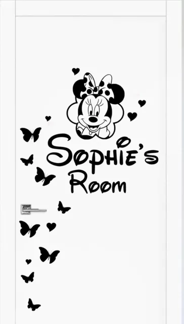 Minnie Mouse personalisierter Name Tür/Wandkunst Aufkleber/Aufkleber Mädchen/Schlafzimmer