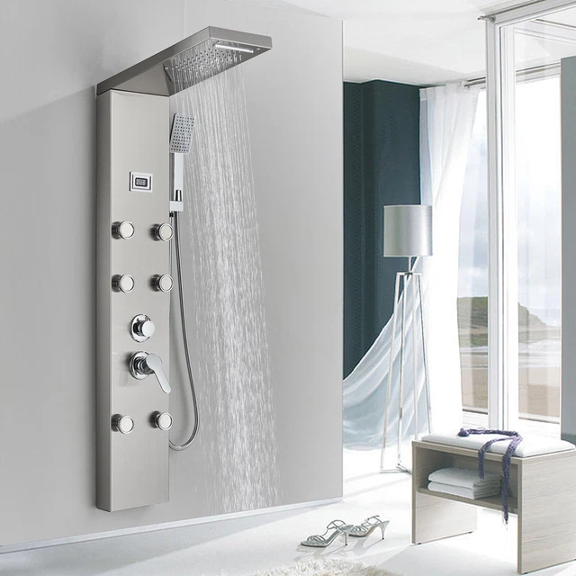 LUXURY RAIN&WATERFALL SHOWER Tower Panel System Massage Jets W/Hand