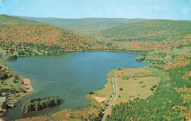 Allegany State Park Red House Lake Aerial Air View Chrome New York VTG P94