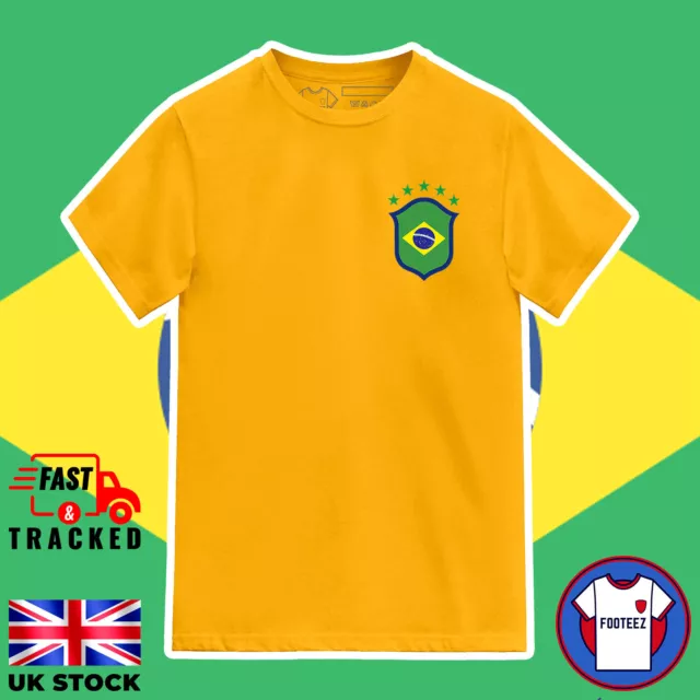 Kids Brazil Football Shirt Team Shield TShirt World Cup