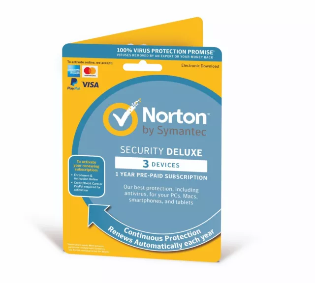 Norton Internet Security Deluxe 2024 3 Geräte 1 Jahr PC Mac E-Mail-Zustellung UK EU