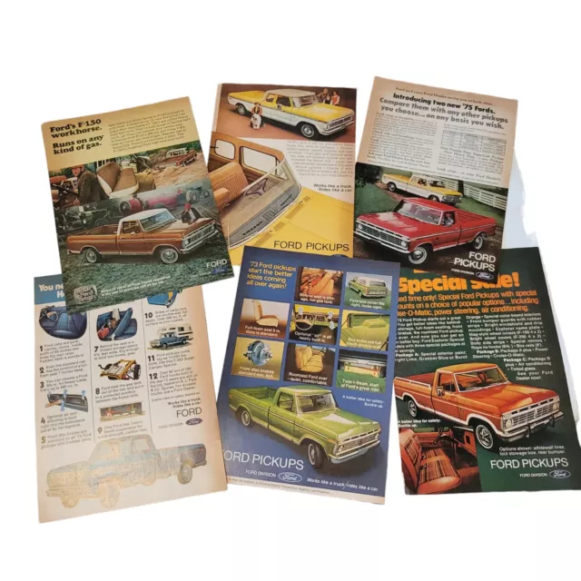 Vtg 70's FORD Pickup Truck Print Ads Lot of 6 2-Toned 1973 1974 1975 SuperCab