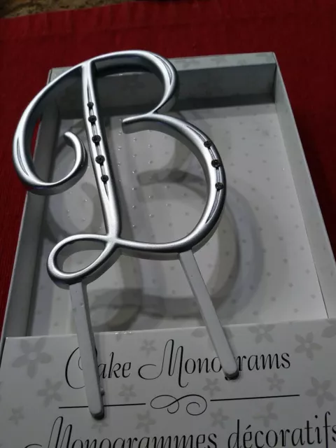 Cake Monogram Letter B, Silver With Stones 4.5" Tall