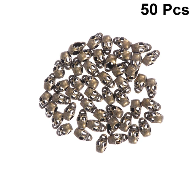 50 PCS Spacer Beads Jewellery Making Glass Big Hole Skull Shape Alloy