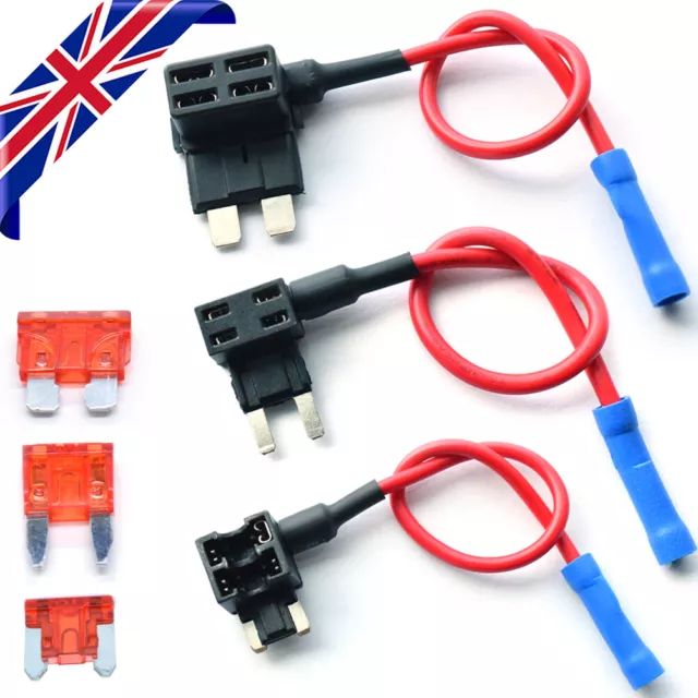 3 x Piggy Back Fuse Add A Circuit Standard Mini Car Blade Fuse Holder ATO ATC UK