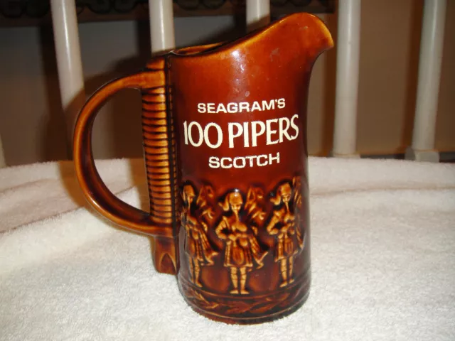 Vintage Seagram's 100 Pipers Scotch Glazed Pitcher Brown Color Pitcher