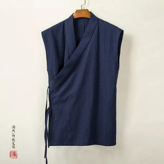 M-4XL Traditional Chinese Hanfu Vest Linen Cotton Sleeveless Kimono Top For Men