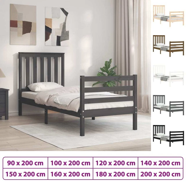 Estructura de cama con cabecero madera maciza negro 140x200 cm vidaXL