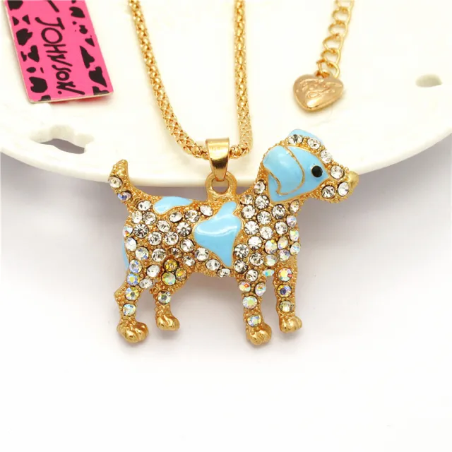 Lovely Blue Enamel Crystal Dog Rhinestone Pendant Fashion Women Chain Necklace