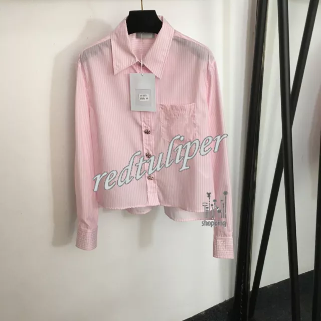 Embroidered pocket striped long sleeved shirt pink SML