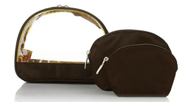 Samantha Brown Microfiber Dome Cosmetic Case 3 Piece Set ~  Chocolate Brown
