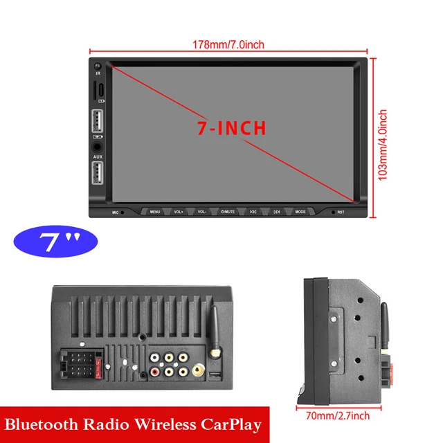 7" Touch Screen Double 2 Din Wireless CarPlay Car Stereo Bluetooth FM Radio MP5