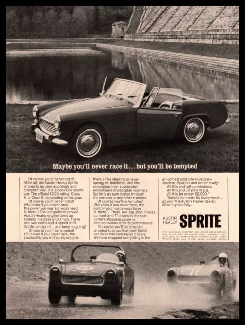 1965 Austin Healey Sprite Convertible Roadster SCCA Race Car Vintage MG Print Ad