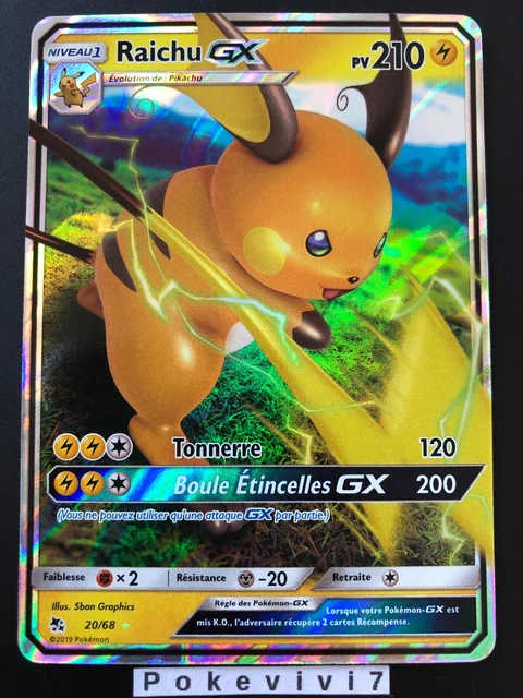 Carte Pokemon RAICHU 20/68 Holo GX Soleil et Lune 11.5 SL11,5 FR NEUF