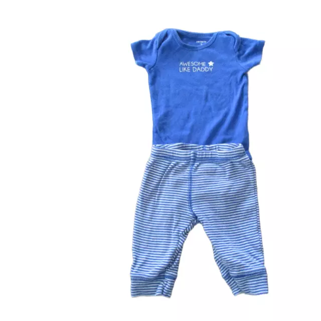 Carters Boys 2 Pc Bodysuit Pants Outfit Size 3M Blue White Awesome Like Daddy